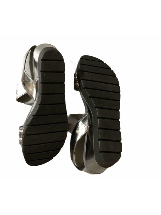 Bandonlino Sandals Wedge Heel Womens 10 M Metallic Silver Gray Comfort Strappy - Picture 9 of 11